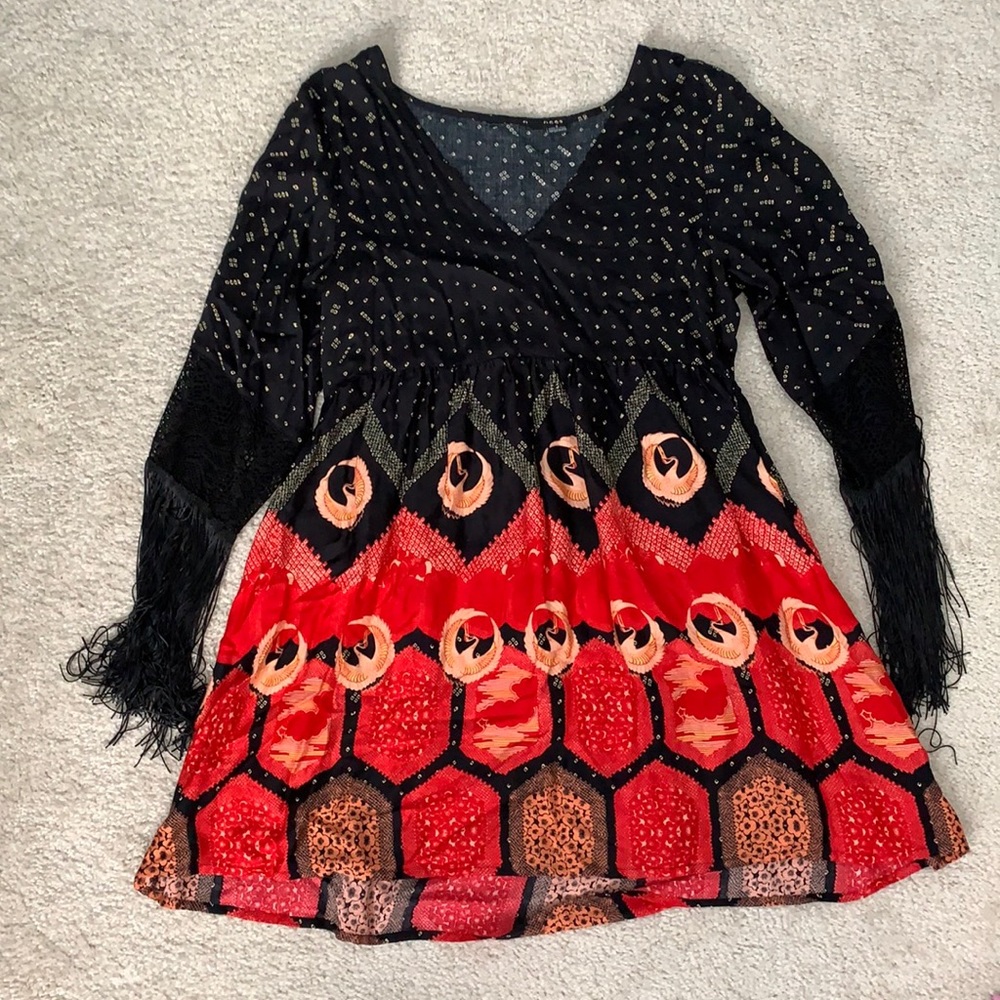 Fringe fun black and orange dress